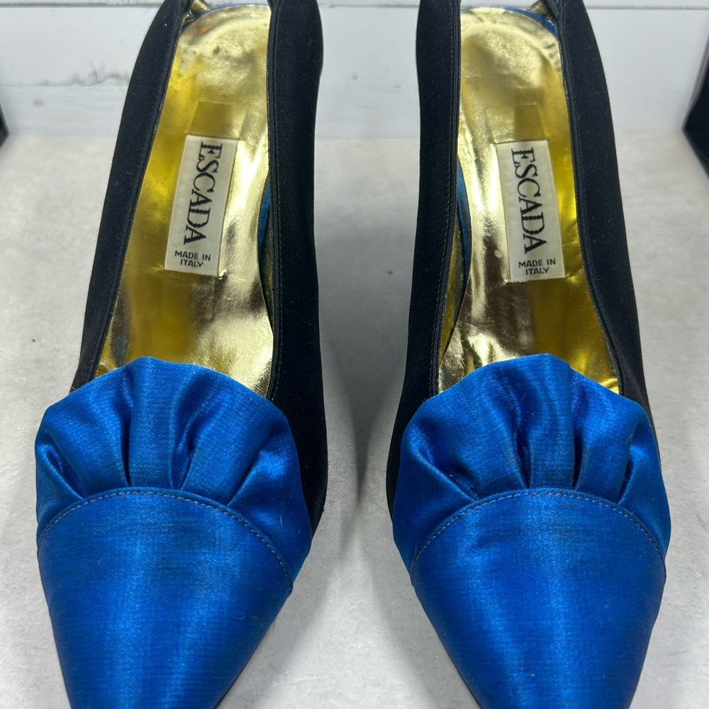 Escada Black and Blue Satin Heels